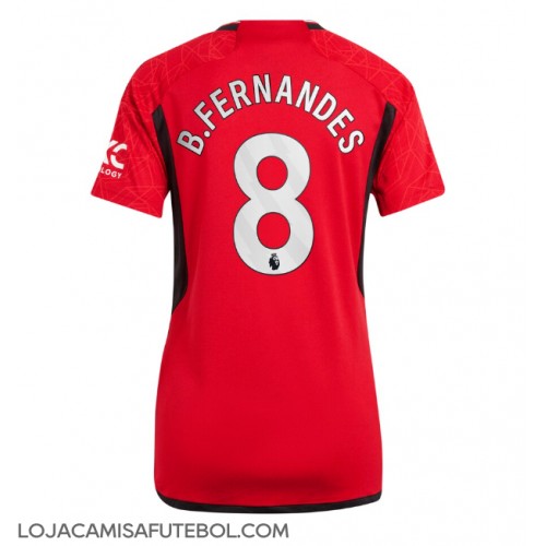 Camisa de Futebol Manchester United Bruno Fernandes #8 Equipamento Principal Mulheres 2023-24 Manga Curta
